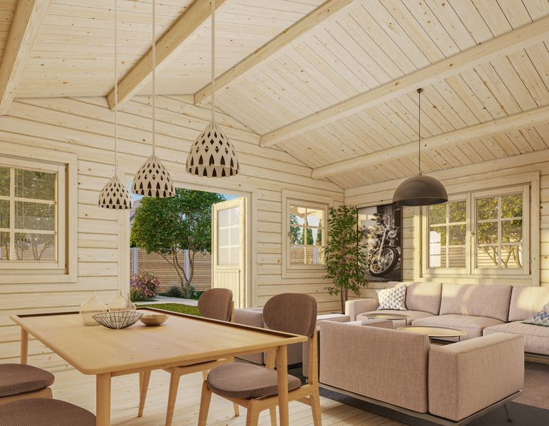 Abri de jardin toit deux pentes Helena 24,6 m2 en bois 70 mm avec plancher au choix
