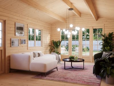 Chalet de jardin deux pentes Irene 19 m2 en bois 44 mm au choix avec plancher