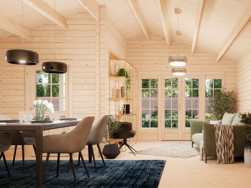 Chalet de jardin deux pentes Irene 21,9+5,2 m2 en bois 44 mm au choix avec plancher