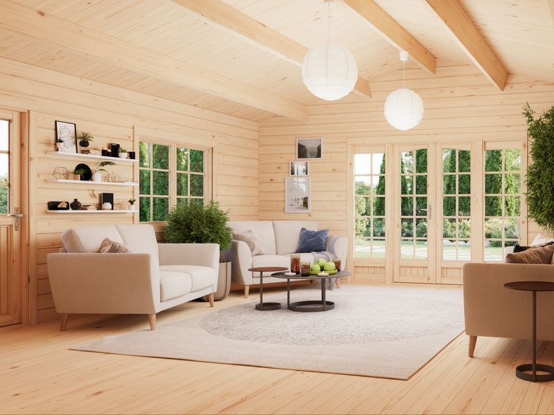 Chalet de jardin deux pentes Irene 27,7 m2 en bois 70 mm au choix avec plancher