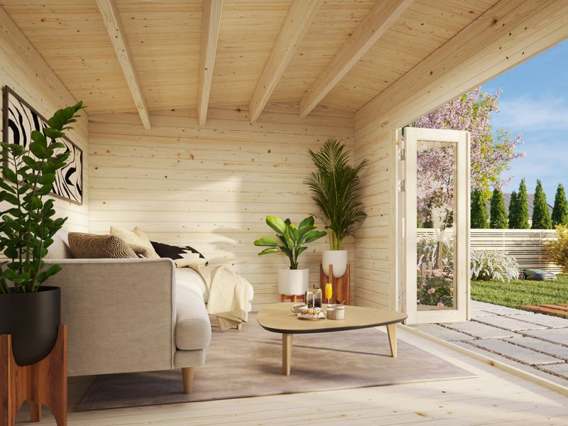 Abri de jardin deux pentes Ines 13.7 m2 en bois 44 mm au choix avec plancher
