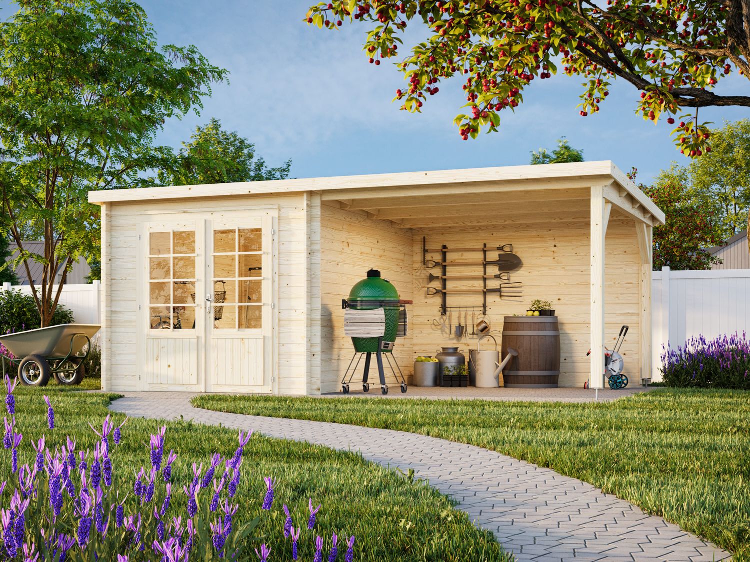 Abri de rangement toit plat Ella 6,9+8,2 m2 en bois 28 mm traité au choix