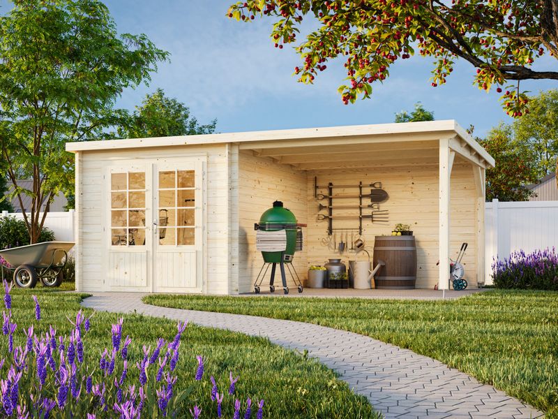 Abri de rangement toit plat Ella 6,9+8,2 m2 en bois 28 mm traité au choix