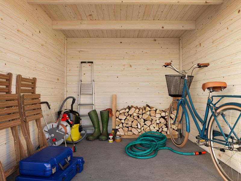 Abri de rangement toit plat Ella 6,9+8,2 m2 en bois 28 mm traité au choix