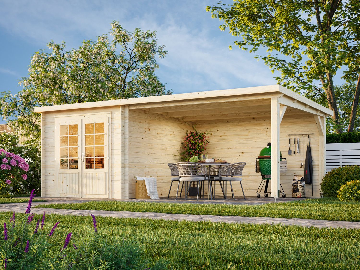 Abri de rangement toit plat Ella 6,9+10,0 m2 en bois 28 mm traité au choix