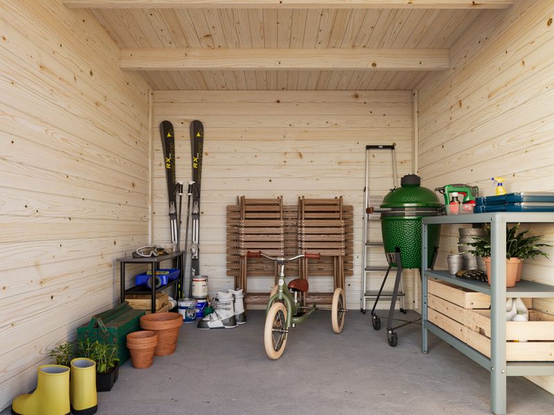 Abri de rangement toit plat Ella 6,9+10,0 m2 en bois 28 mm traité au choix