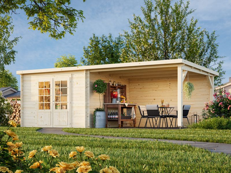 Abri de rangement toit plat Ella 8.7+10,0 m2 en bois 28 mm traité au choix