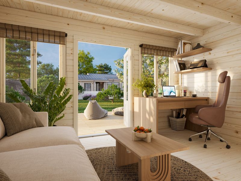 Chalet de jardin toit plat Lisa 11,5 m2 en bois 34 mm avec plancher traité au choix