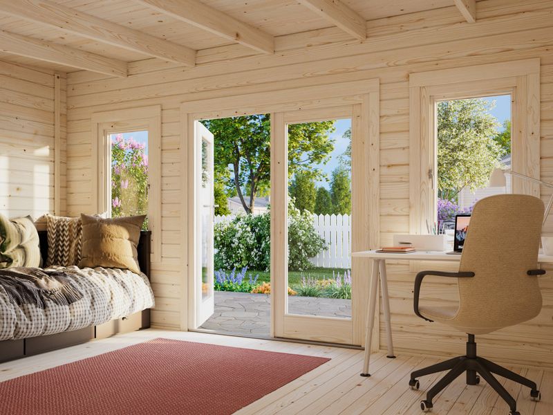 Chalet de jardin toit plat Lisa 14,2 m en bois 44 mm avec plancher traité au choix
