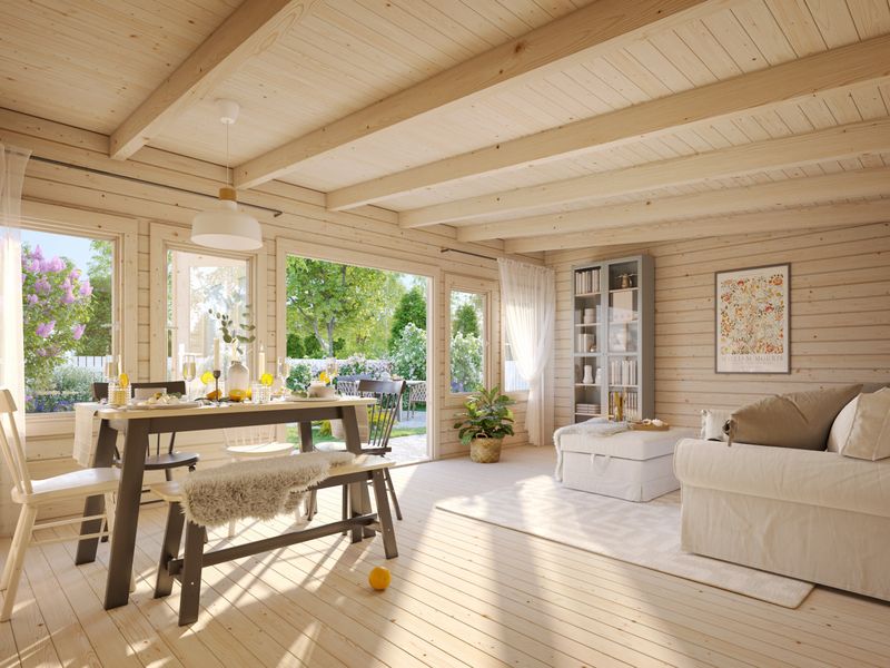 Chalet de jardin toit plat Lisa 19.4 m2 en bois 44 mm avec plancher traité au choix