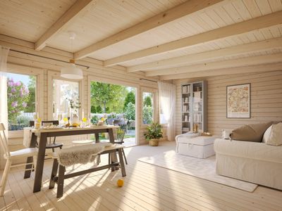 Chalet de jardin toit plat Lisa 19.4 m2 en bois 44 mm avec plancher traité au choix
