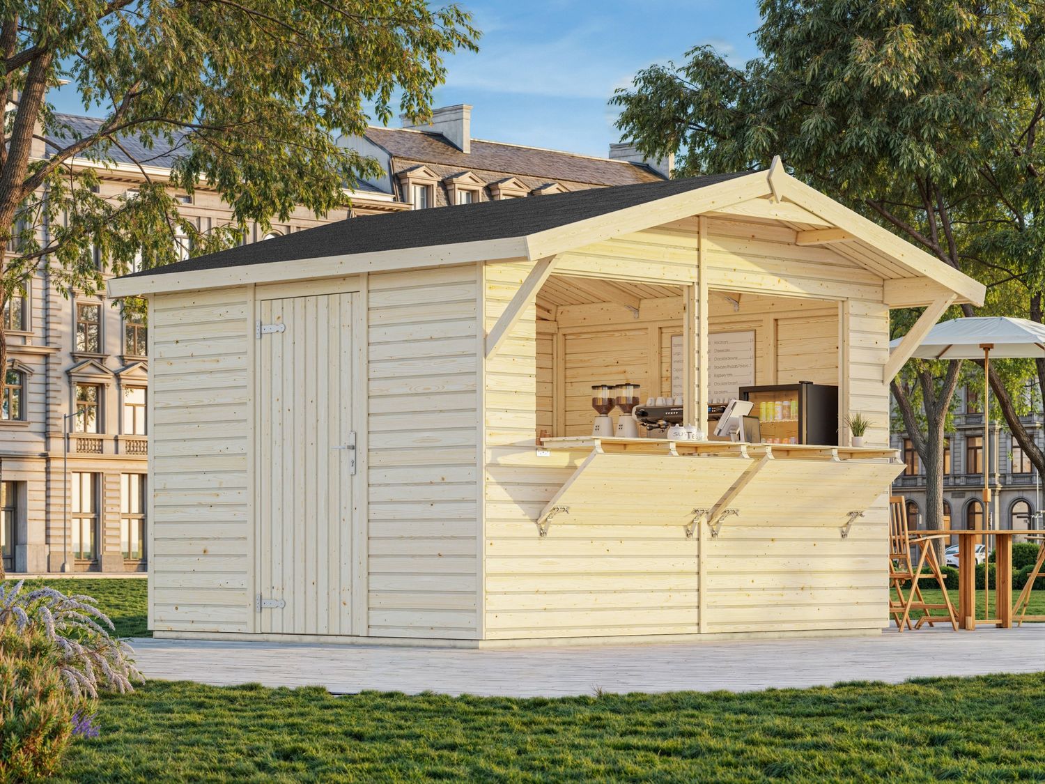 KIOSQUE  STELLA  8,2 m2 deux pentes en bois 16 mm traité au choix
