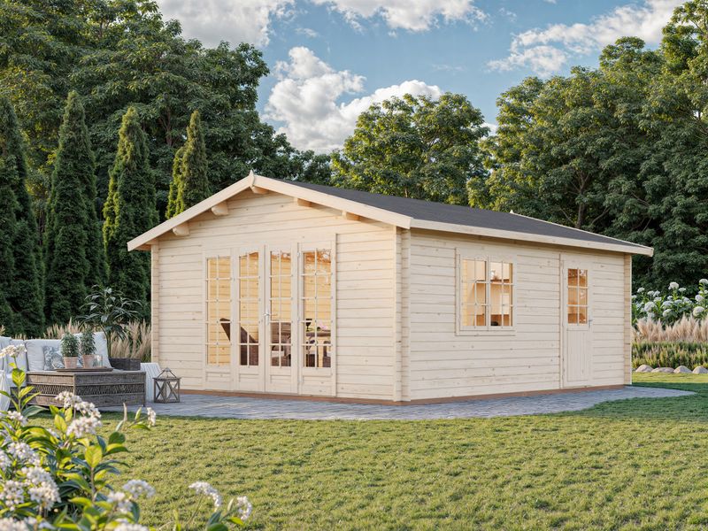 Chalet de jardin deux pentes Irene 23,9 m2 en bois 44 mm au choix avec plancher