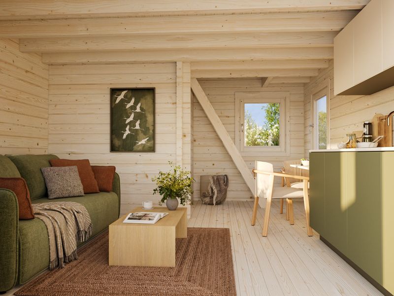 Chalet de jardin à deux pentes KENDRA 18,4 m2 en bois 70 mm traité Naturel