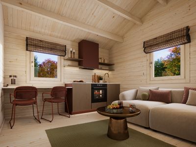 Chalet Sandra 21,5+3,7 m2 en bois 70 mm avec plancher traité Naturel