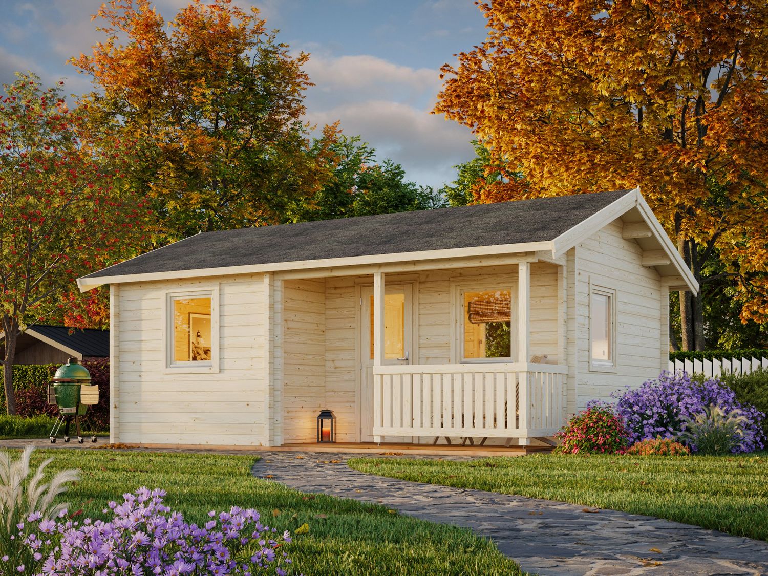 Chalet Sandra 21,5+3,7 m2 en bois 70 mm avec plancher traité Naturel