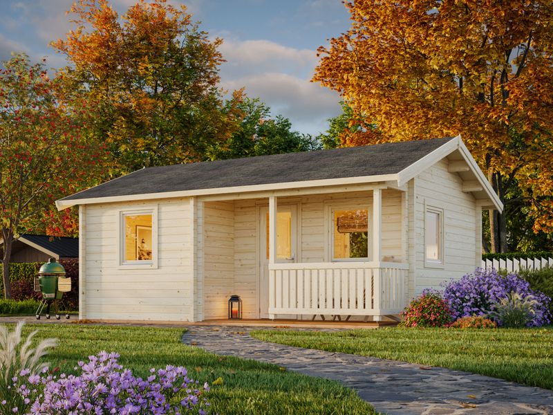 Chalet Sandra 21,5+3,7 m2 en bois 70 mm avec plancher traité Naturel