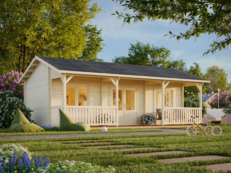 Chalet de loisirs Sandra 25,6+11,1 m2 en bois 44 mm Naturel