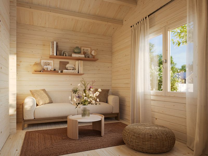 Chalet de loisirs Sandra 25,6+11,1 m2 en bois 44 mm Naturel