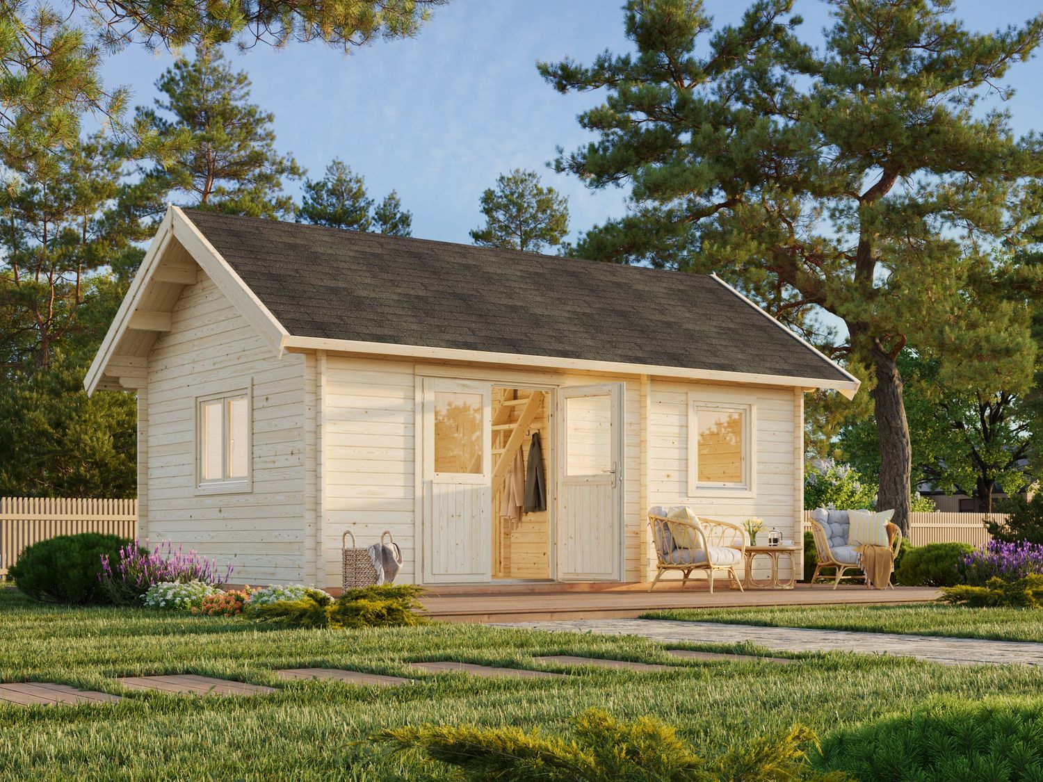 Chalet de loisirs Sandra 29.9 m2 en bois 44 mm Naturel