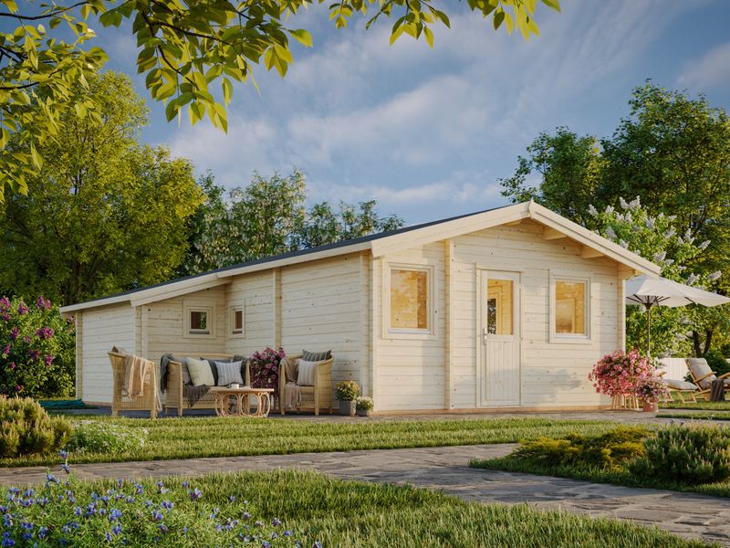 Chalet de jardin à deux pentes Emily 39,2 m2 en bois 70 mm avec plancher traité Naturel
