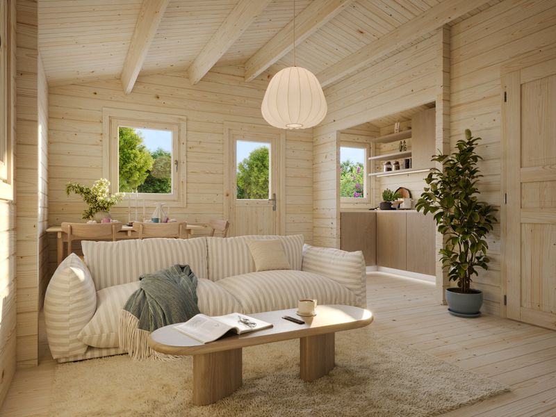 Chalet de jardin à deux pentes Emily 39,2 m2 en bois 70 mm avec plancher traité Naturel