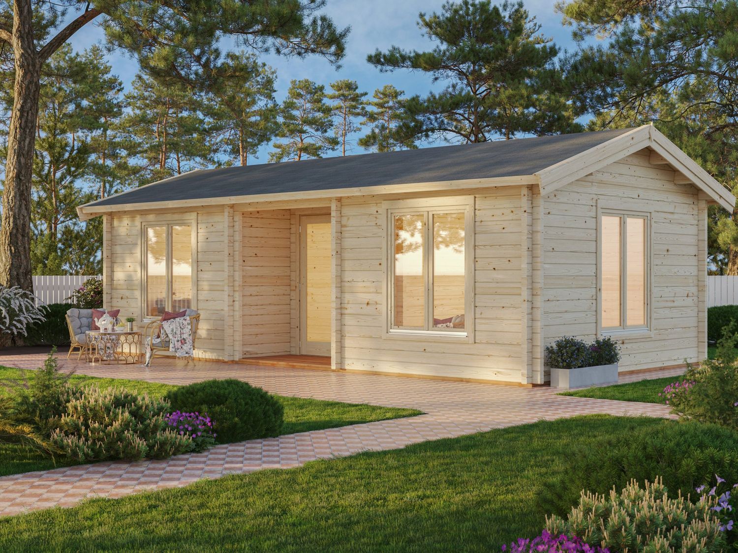 Chalet de jardin à double pente ANNA 26,8+1,9 m2 en bois 70 mm Naturel