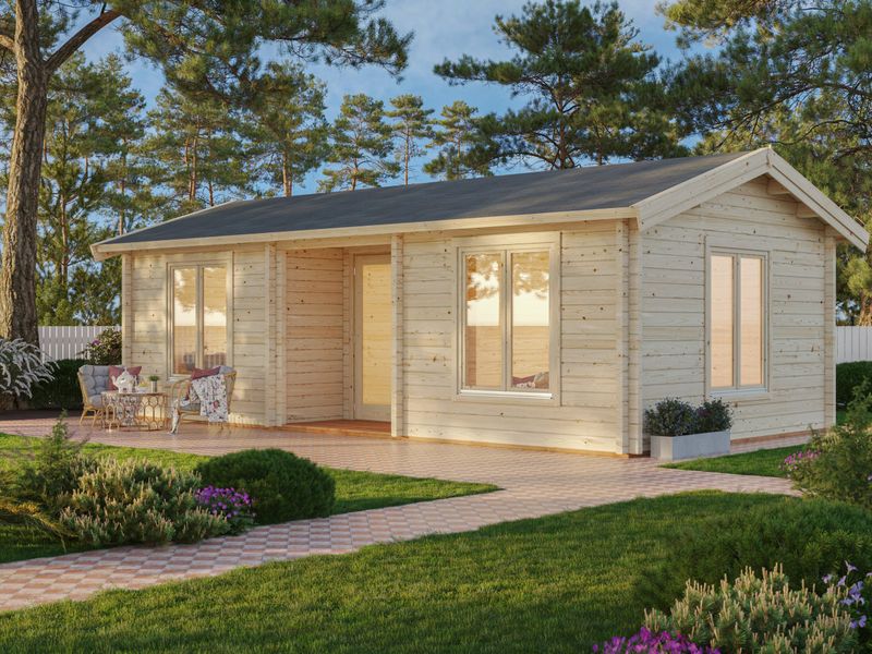 Chalet de jardin à double pente ANNA 26,8+1,9 m2 en bois 70 mm Naturel