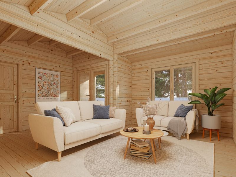 Chalet de jardin à double pente ANNA 26,8+1,9 m2 en bois 70 mm Naturel