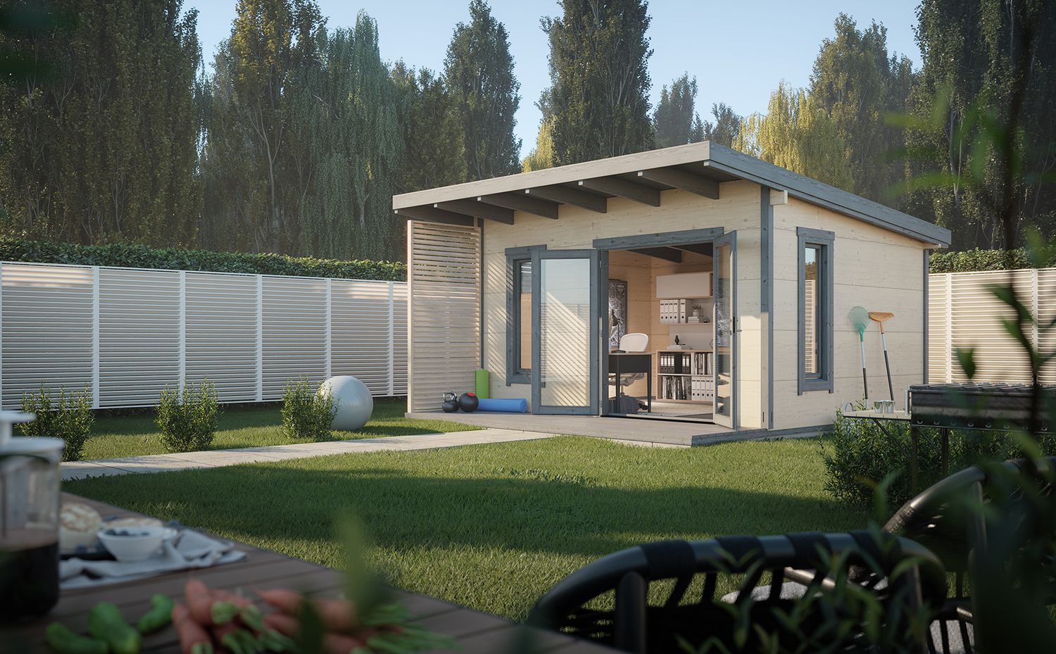 Chalet Grace 14,5 m2 en bois 56 mm avec plancher traité au choix