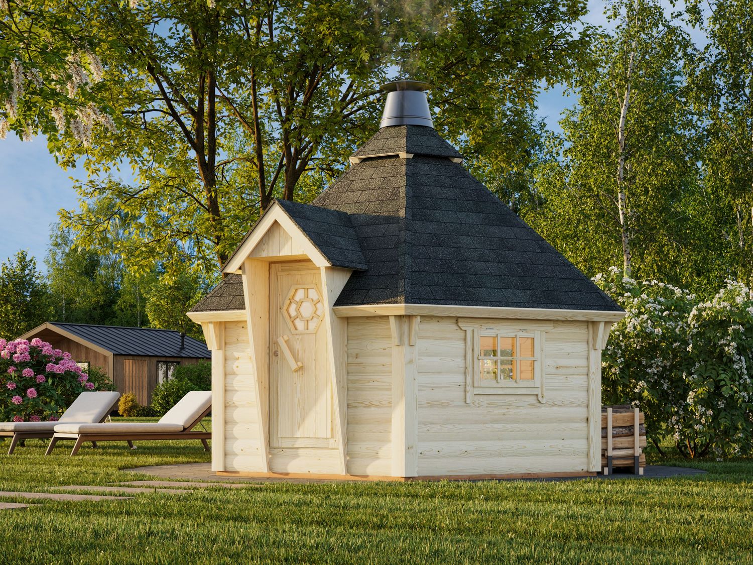 GRILL FINLANDAIS Eva 8,7 m2 en bois 44 mm  au choix