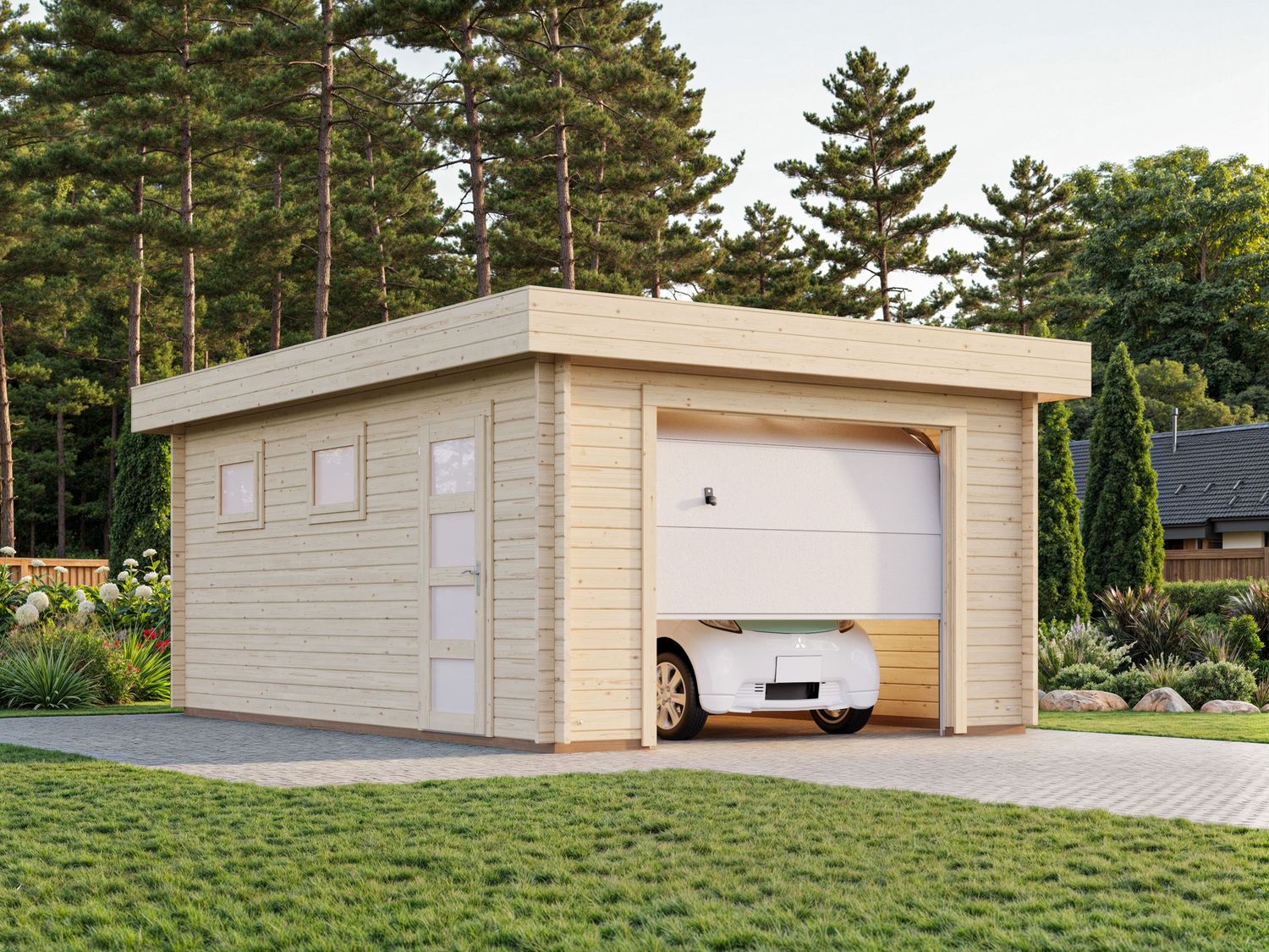 Garage Rasmus 19,0 m2 en bois 44 mm porte sectionnelle traité au choix