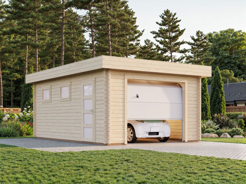Garage Rasmus 19,0 m2 en bois 44 mm porte sectionnelle traité au choix