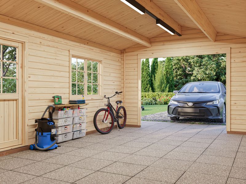 Garage toit deux pentes ROGER 19 m² en bois 44 mm sans porte traitement au choix