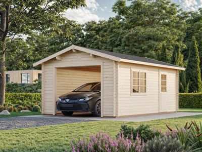 Garage toit deux pentes ROGER 19 m² en bois 44 mm sans porte traitement au choix