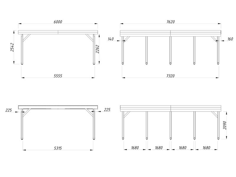 Carport toit plat KARL 40,6 m2 en bois traité au choix
