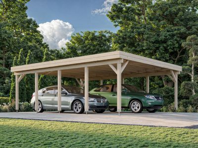 Carport toit plat KARL 40,6 m2 en bois traité au choix
