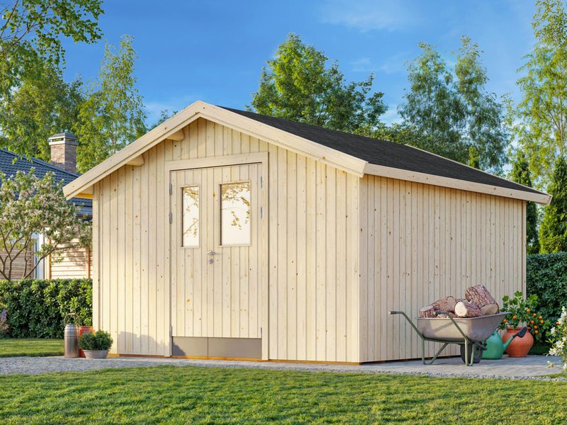 Abri de Rangement toit deux pentes en bois LUCAS 12,1 m2 panneaux préfabriqués traité au choix