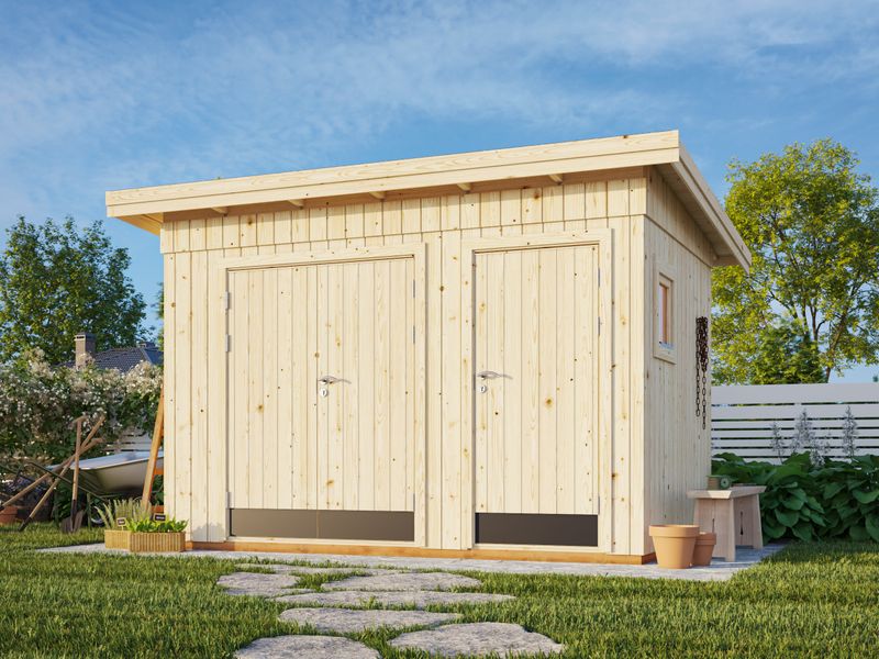 Abri de Rangement toit plat en bois Kalle 6,6 m2 panneaux préfabriqués traité Naturel