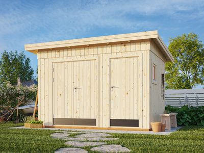 Abri de Rangement toit plat en bois Kalle 6,6 m2 panneaux préfabriqués traité Naturel