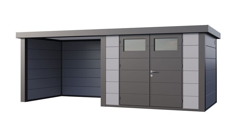 Abri de jardin en acier Eleganto 3024 de 7,1 m² avec auvent small fermé