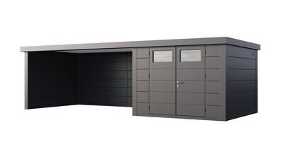 Abri de jardin en acier Eleganto 3030 de 8,9 m² avec auvent extra large fermé