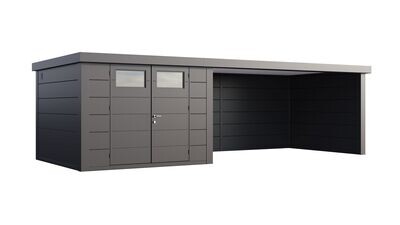 Abri de jardin en acier Eleganto 3330 de 9,8 m² avec auvent extra large de 13.8m²