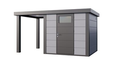 Abri de jardin en acier Eleganto 2424 de 5,7 m² avec auvent small ouvert au choix
