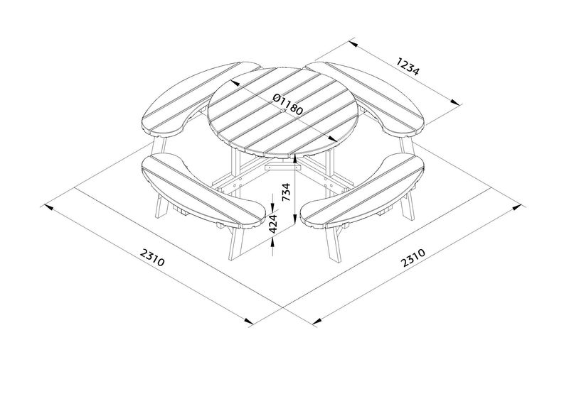 Table avec bancs Oscar en bois 44 mm Traité autoclave Vert