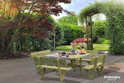 Table avec bancs Arthur 274x274 cm Traité autoclave Vert