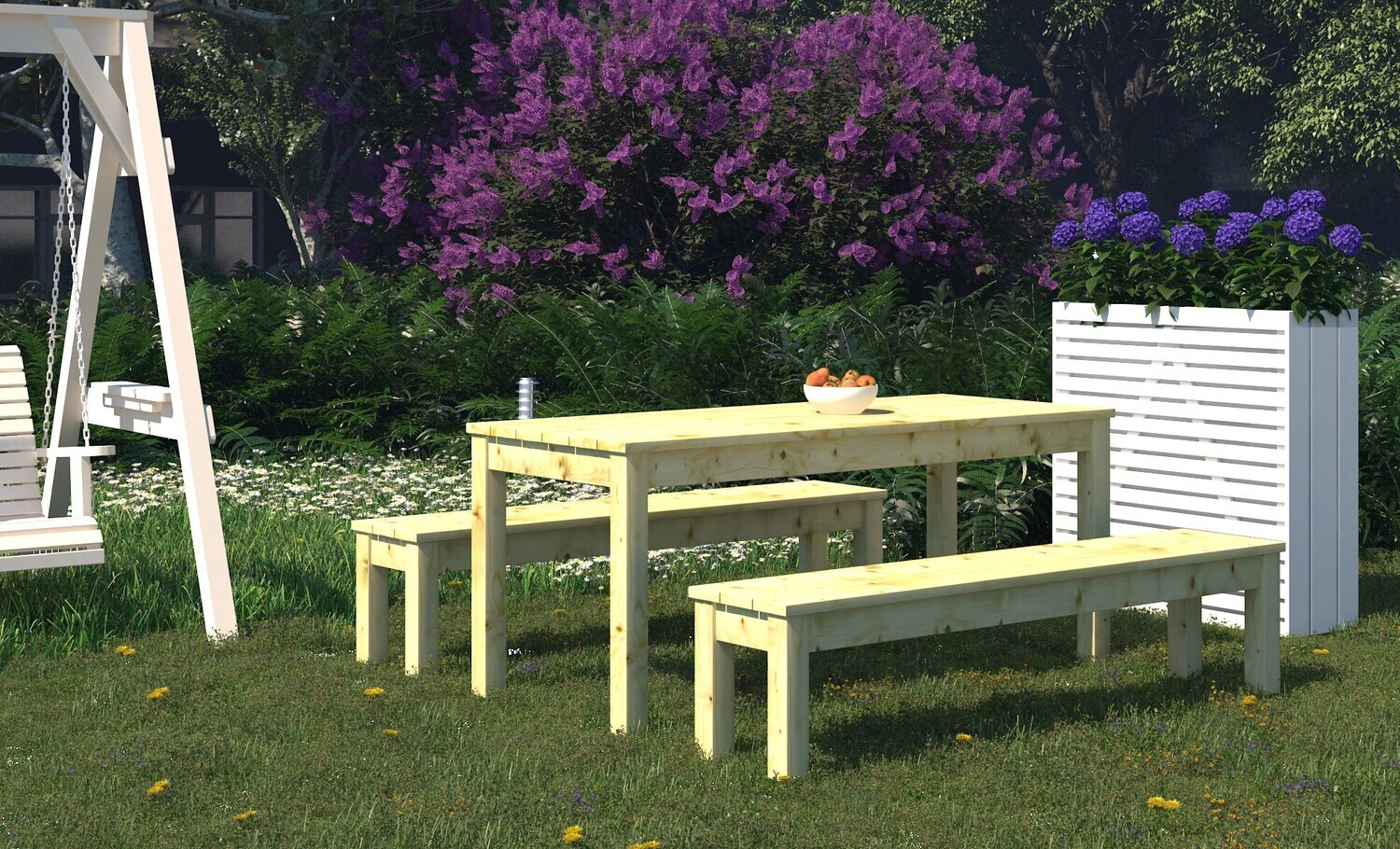 Table avec bancs Sanne 18 Traité autoclave Vert