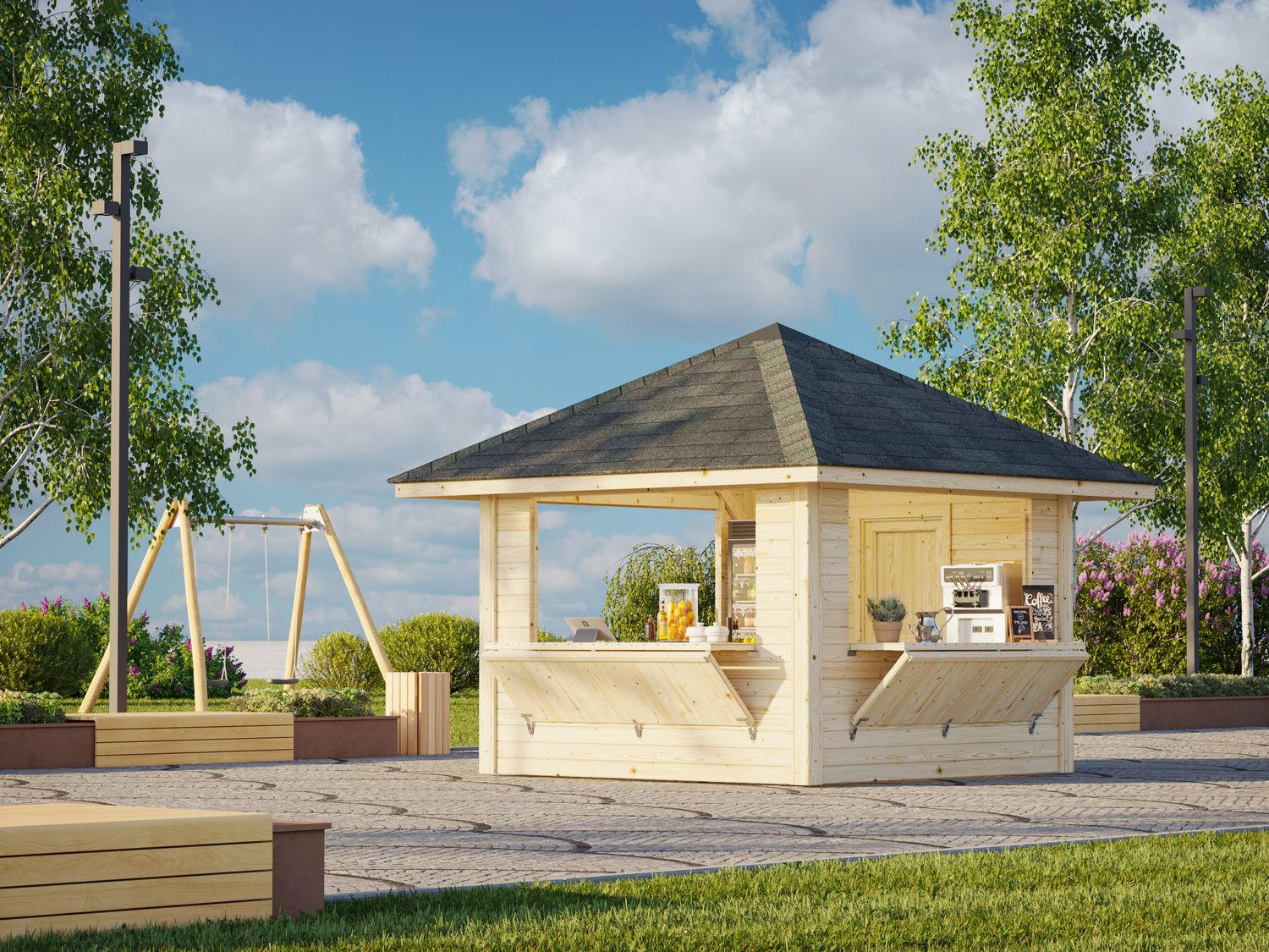 KIOSQUE Connect Bianca 8,3 m2 Set 106 en bois 28 mm traité au choix