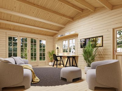 Chalet de jardin deux pentes Irene 19+33.2 m2 en bois 44 mm avec plancher traité au choix