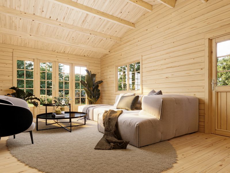 Chalet de jardin deux pentes Irene 19+16.2 m2 en bois 44 mm au choix avec plancher